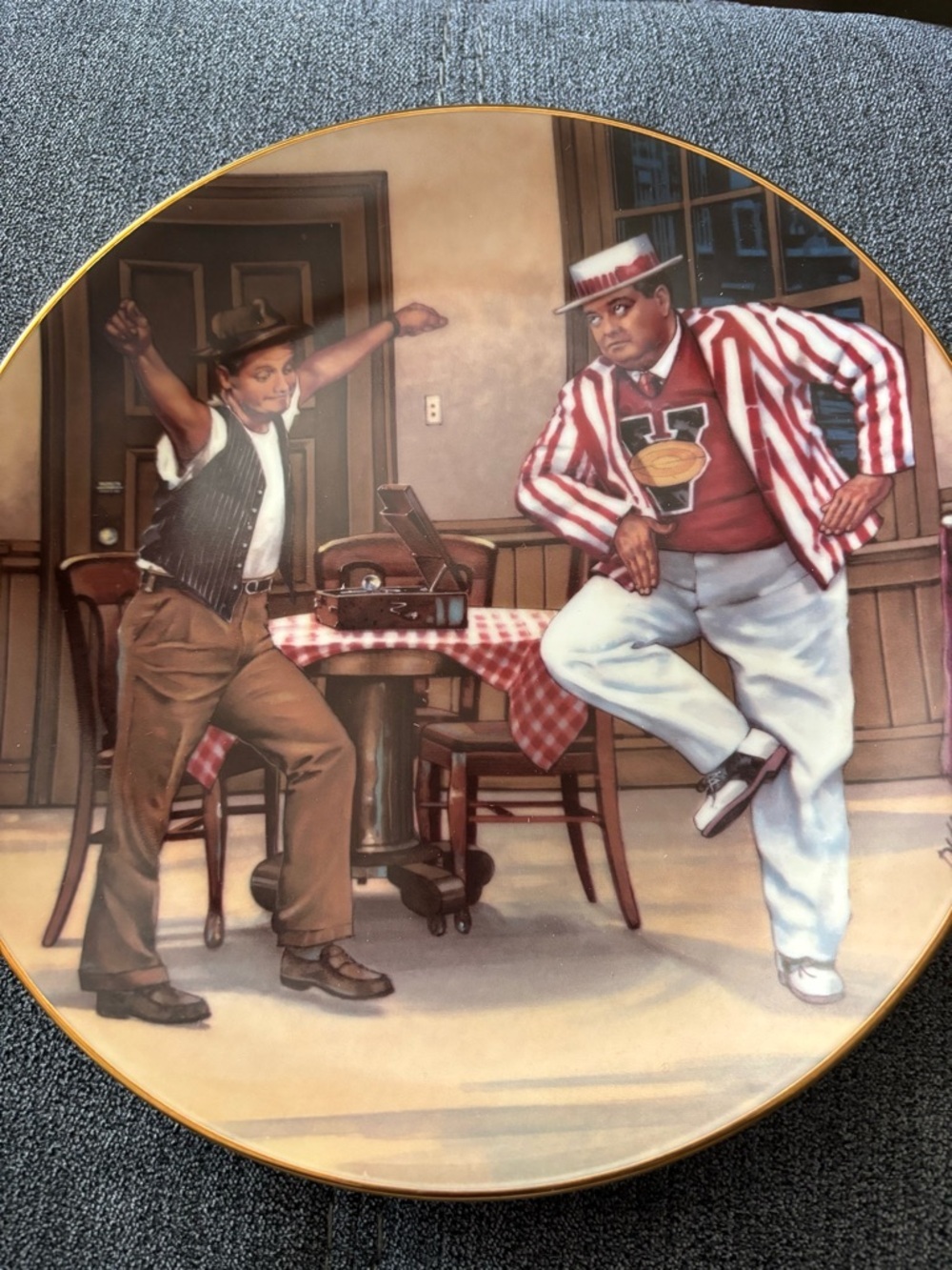 Decorative Vintage-Style Dancing Men Collector Plate in Red and White